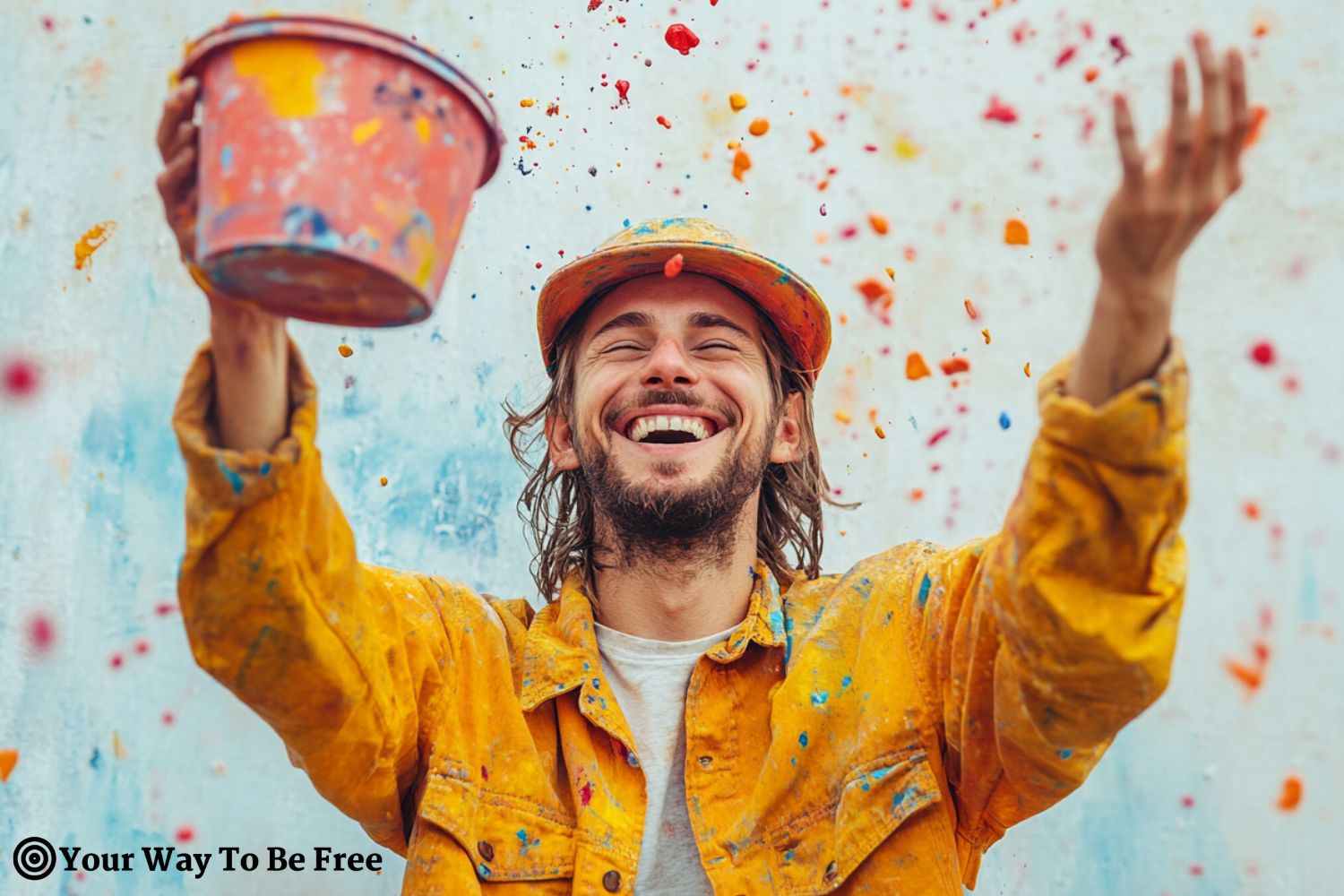 a man smiling while painting to boost creativity