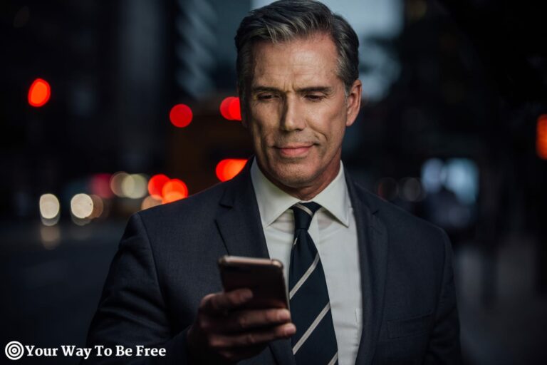 a man looking at his phone in a dark street, representing the Habits of Highly Successful People