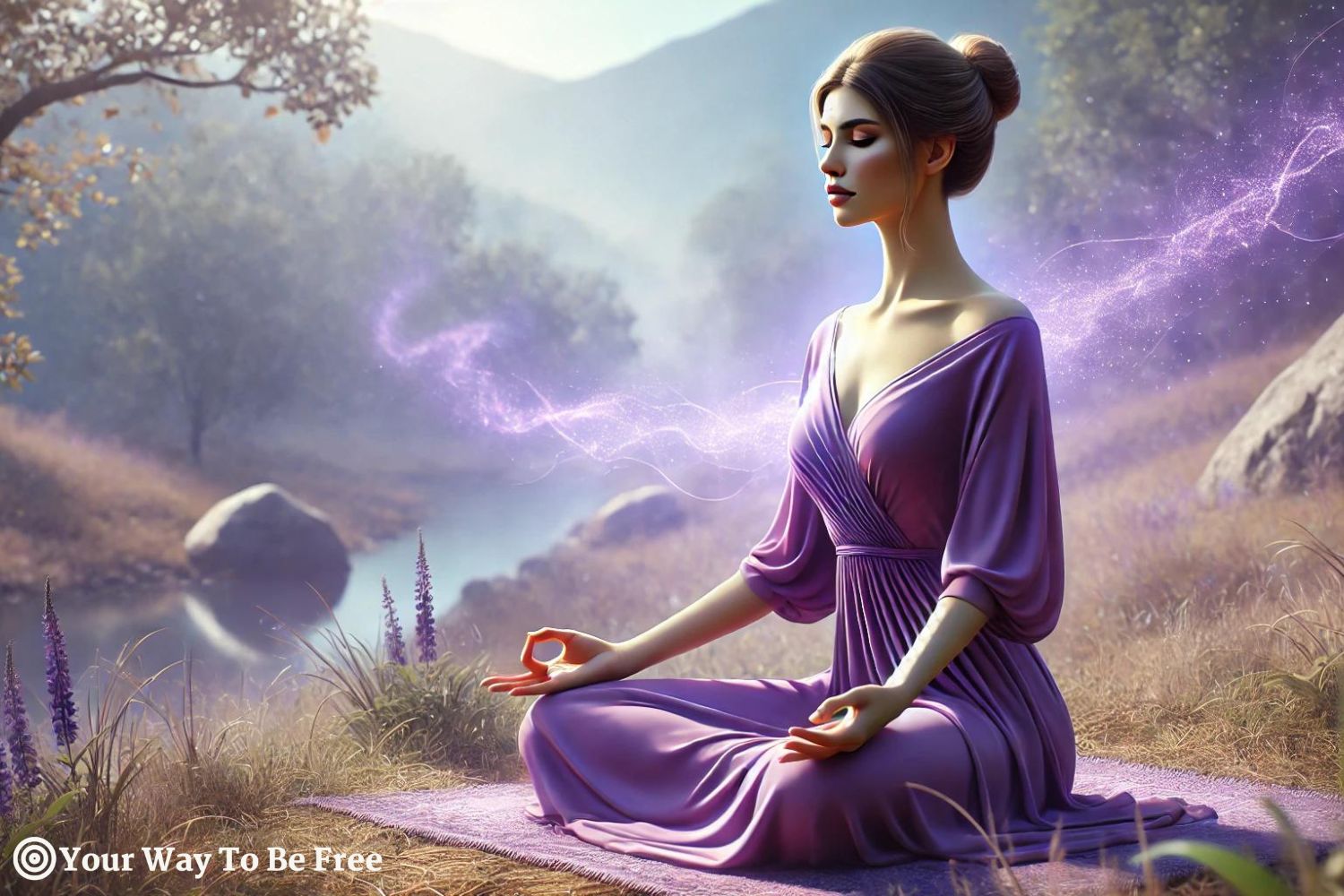 The Crown Chakra Awaken Your Higher Consciousness, a woman meditating close to a river