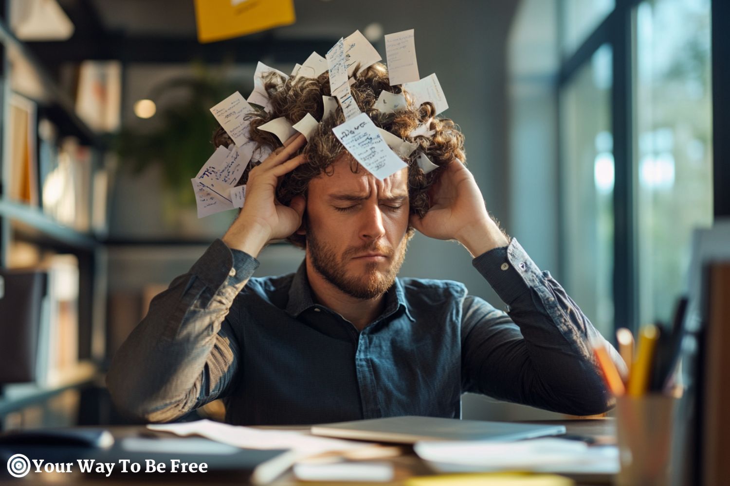 a man multitasking, his brain is tired